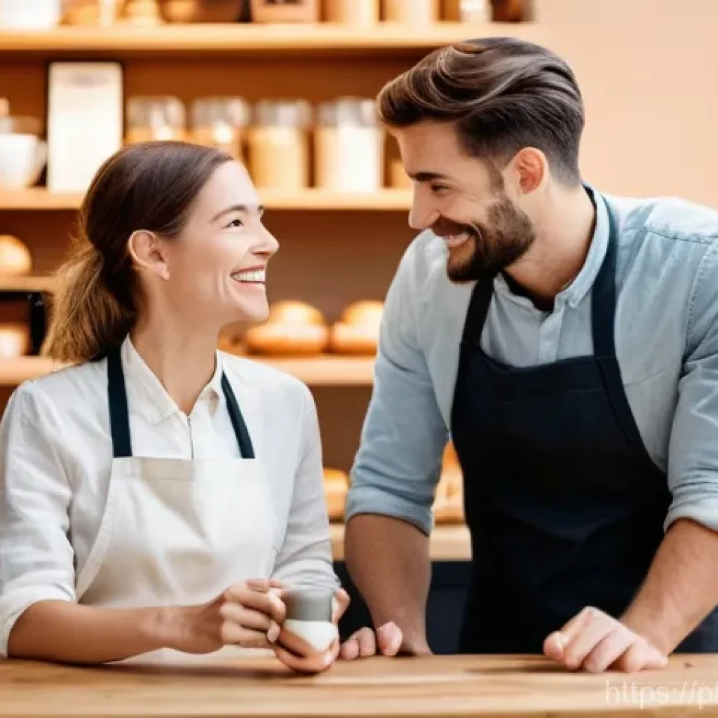 쇼핑매니저 실무에 필요한 소프트 스킬 - **Prompt:** A warm and inviting scene inside a modern, independent bakery or café. A female barista ...